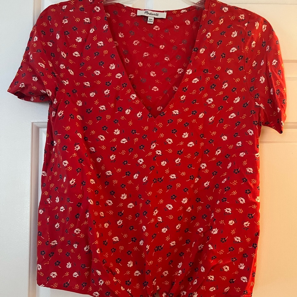 Madewell Red Floral Print Top